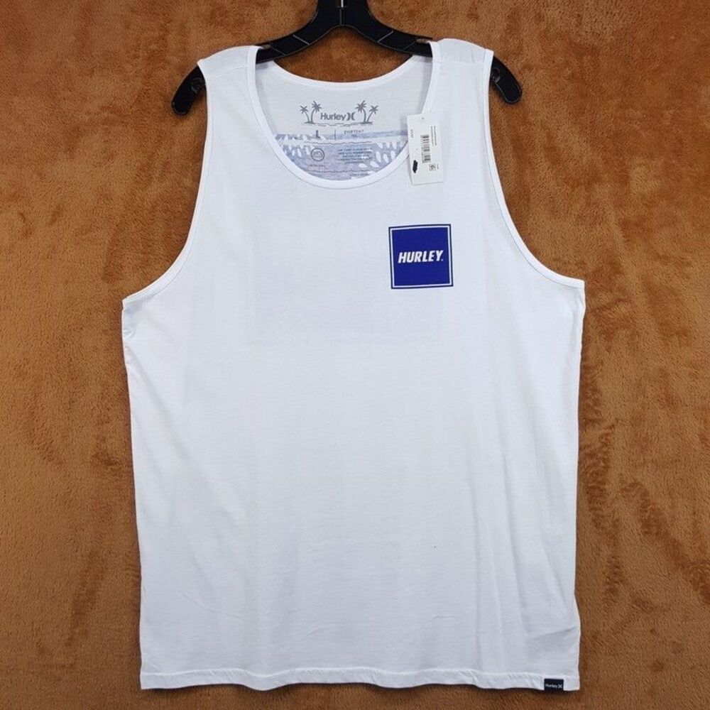 HURLEY Shirt Mens Large White Pullover Graphic Sleeveless Tank Top Fireworks